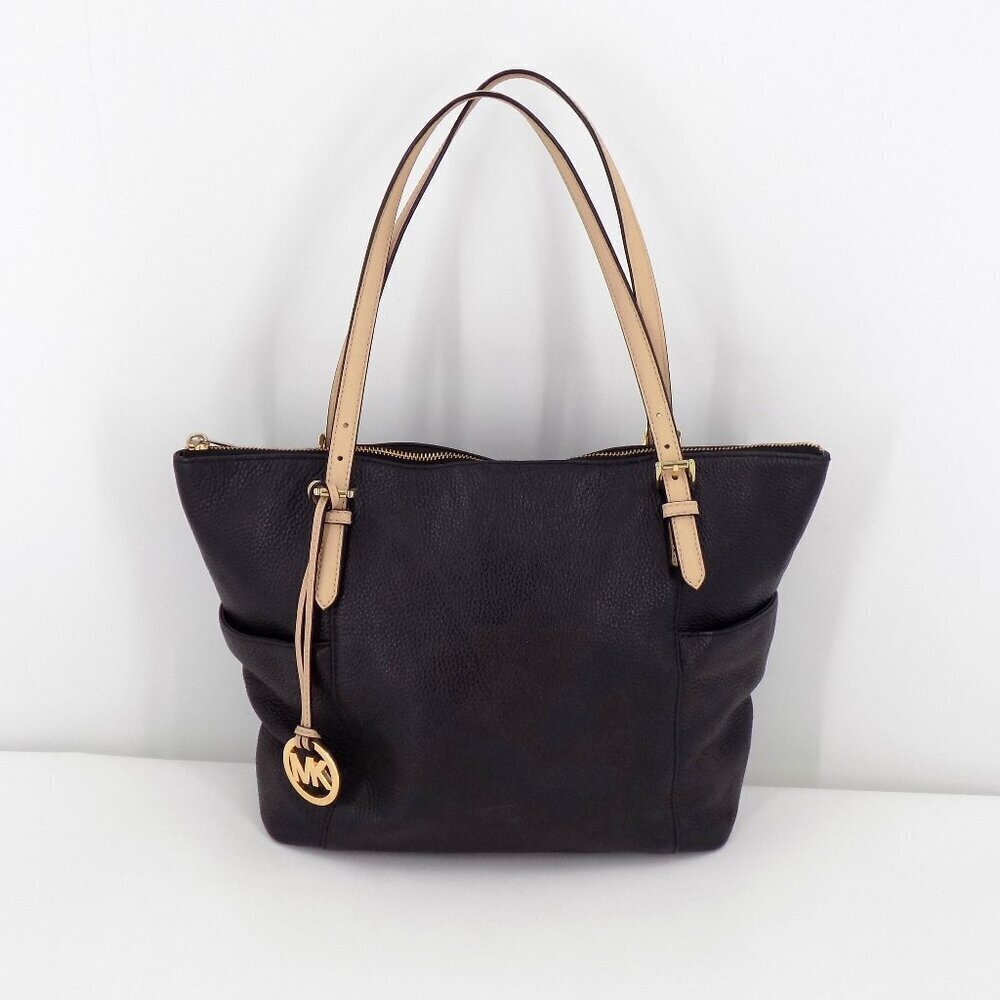Michael Kors Jet set Tote shoulder bag Black Pebble Leather Medium